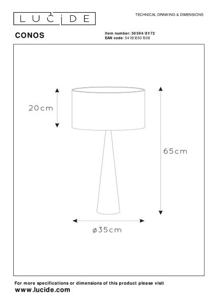 Lucide CONOS - Lampe de table - Ø 35 cm - 1xE27 - Naturel - TECHNISCH